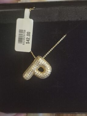 Gold Pavé Crystal Initial 'P' Pendant Necklace
